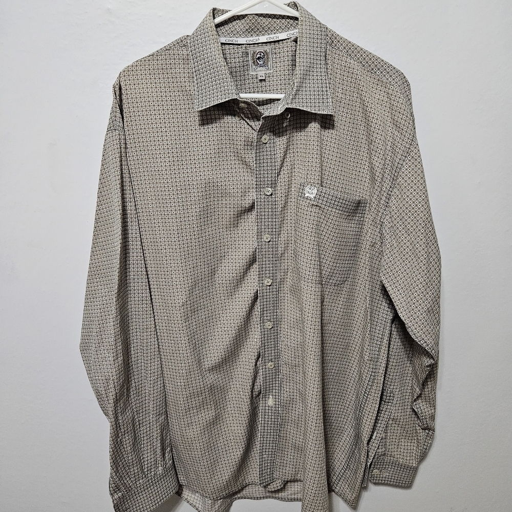 Cinch Mens Shirt Floral Geometric Big XL Tan Cowboy Western Button Long Sleeve